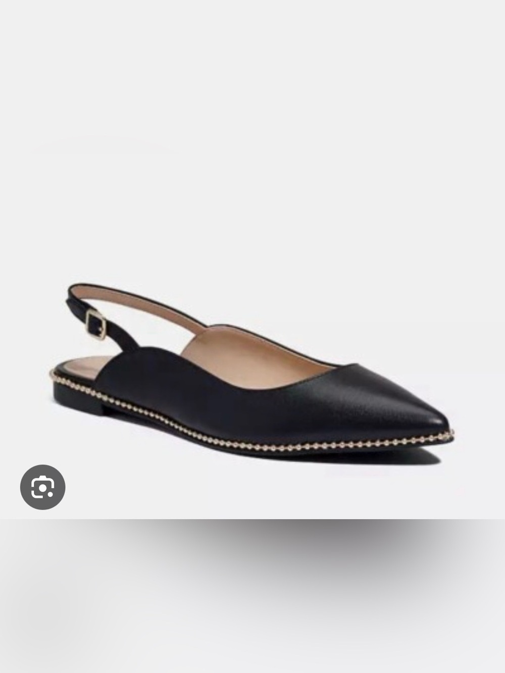 Coach Vae Black Pointed Leather Slingback Flat with Gold Bead Trim - NIB